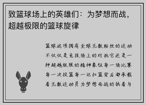 致篮球场上的英雄们：为梦想而战，超越极限的篮球旋律